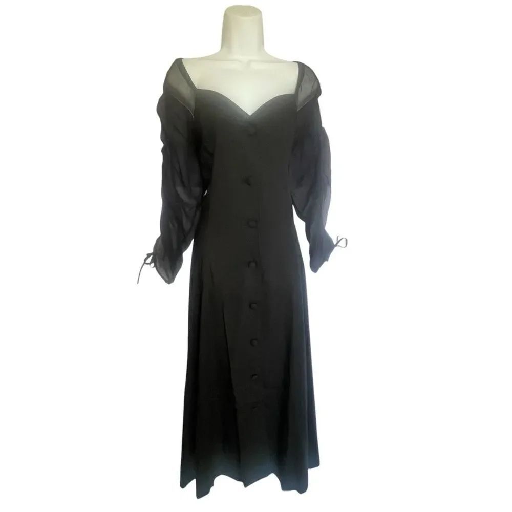 Y2K Style Dress with Buttons and Sheer Sleeves
